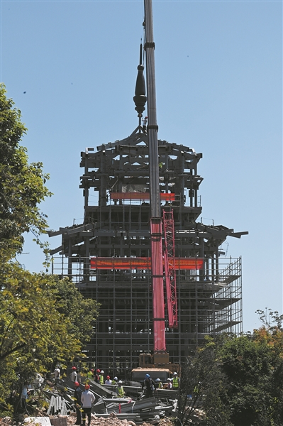 溫州園博園“地標(biāo)建筑”郭公閣順利封頂